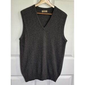 L.L.Bean 100% Cashmere Men's L Sweater Vest Gray V Neck Made in Scotland